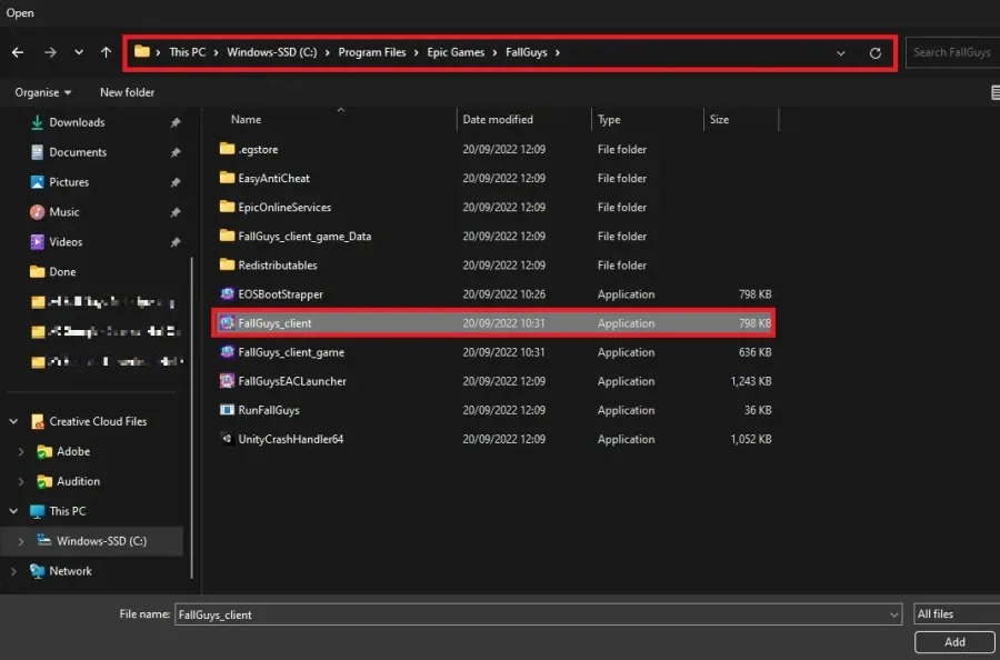 Program Files > Epic Games > FallGuys > FallGuys_client.exe