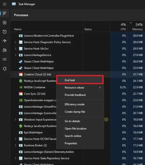 Task Manager > Processes