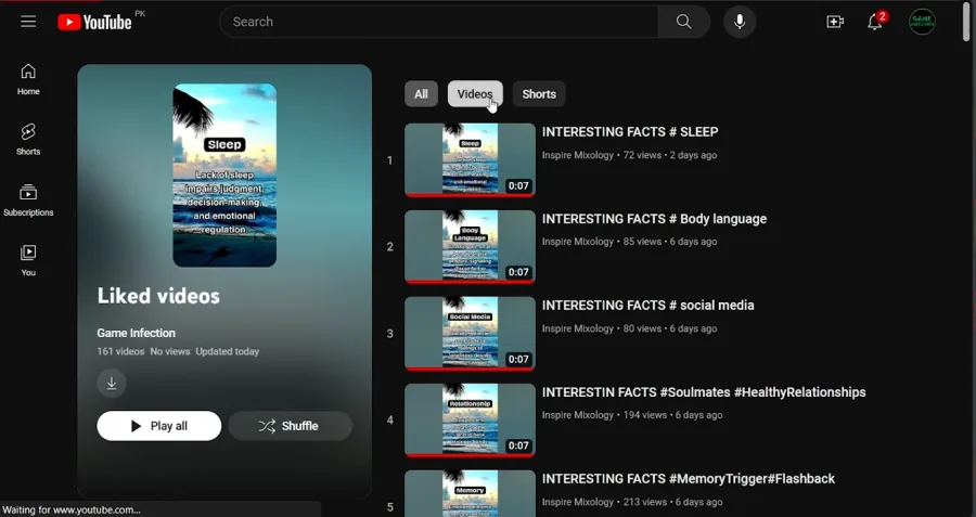 liked video metadata