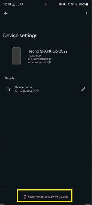 factory reset device