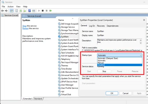 sys main windows service