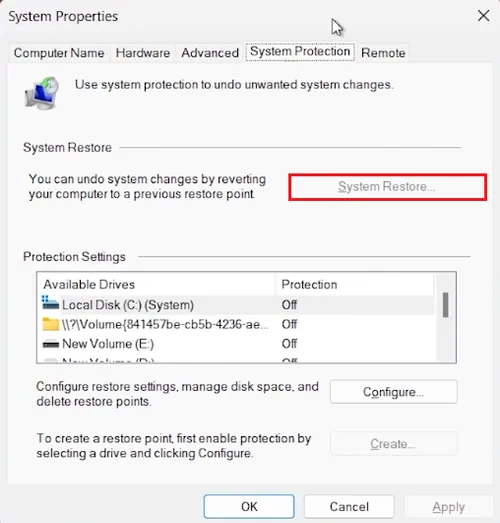 choose windows restore point