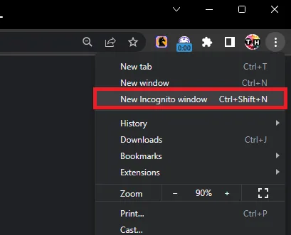 chrome new incognito window