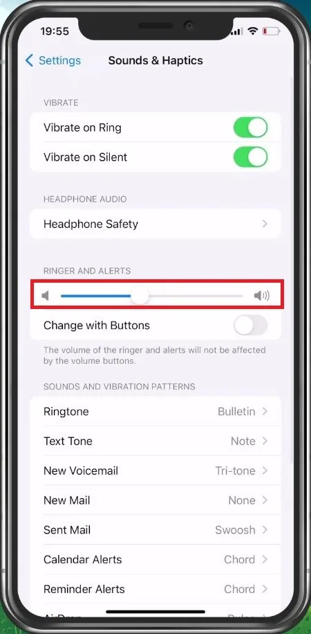 Sounds & Haptics > Ringer and Alerts