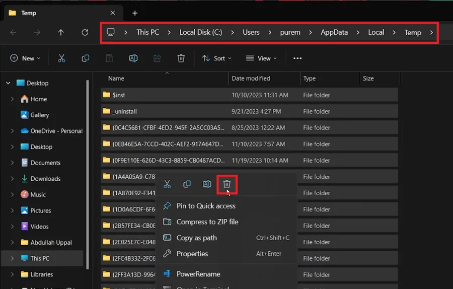 delete temp files