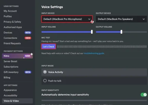 Discord > User Settings > Voice & Video