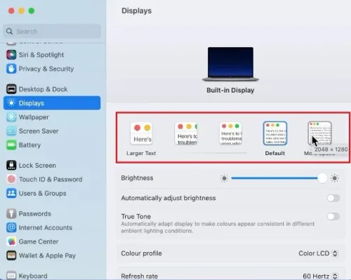 System Settings > Displays