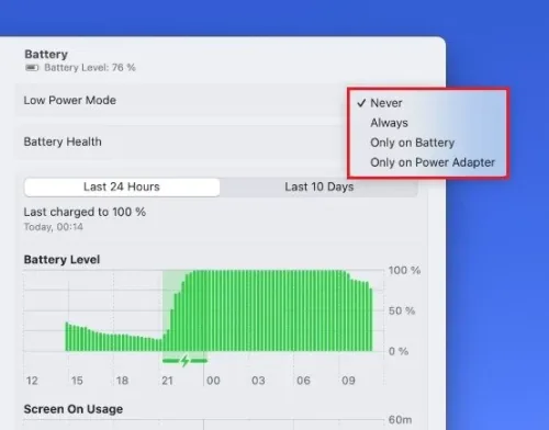System Settings > Battery > Low-Power Mode