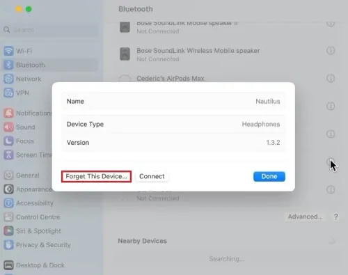 System Settings > Bluetooth > Forget This Device…