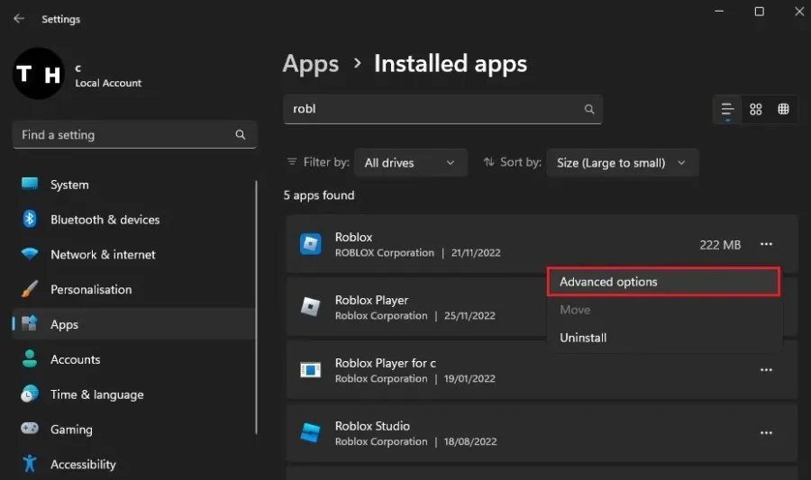 Windows Settings > Apps > Installed Apps