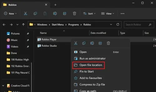 Roblox Player > Open file location