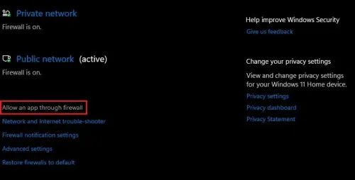 Allow an app through firewall