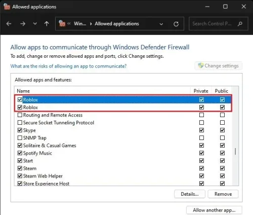Windows Firewall > Allowed applications