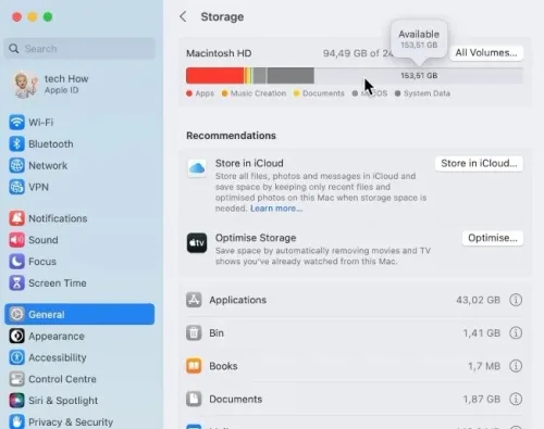 System Settings > General > Storage