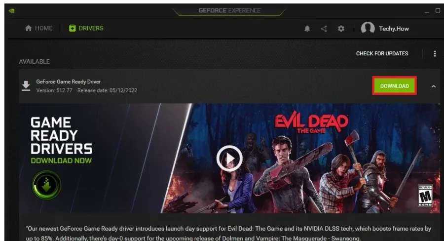GeForce Experience > Drivers > Download