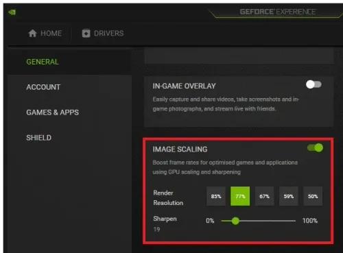 GeForce Experience Settings > General > Image Scaling