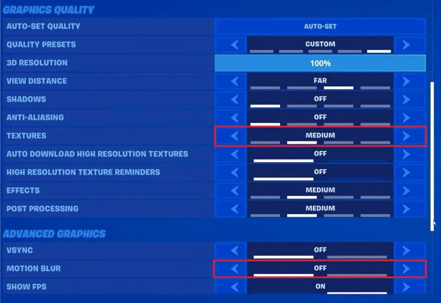 Fortnite Settings > Graphics Quality