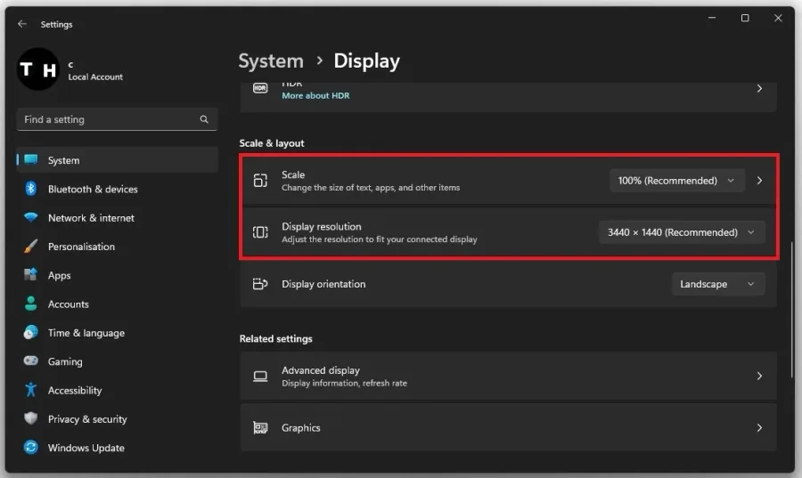 Display Settings > Scale & Layout