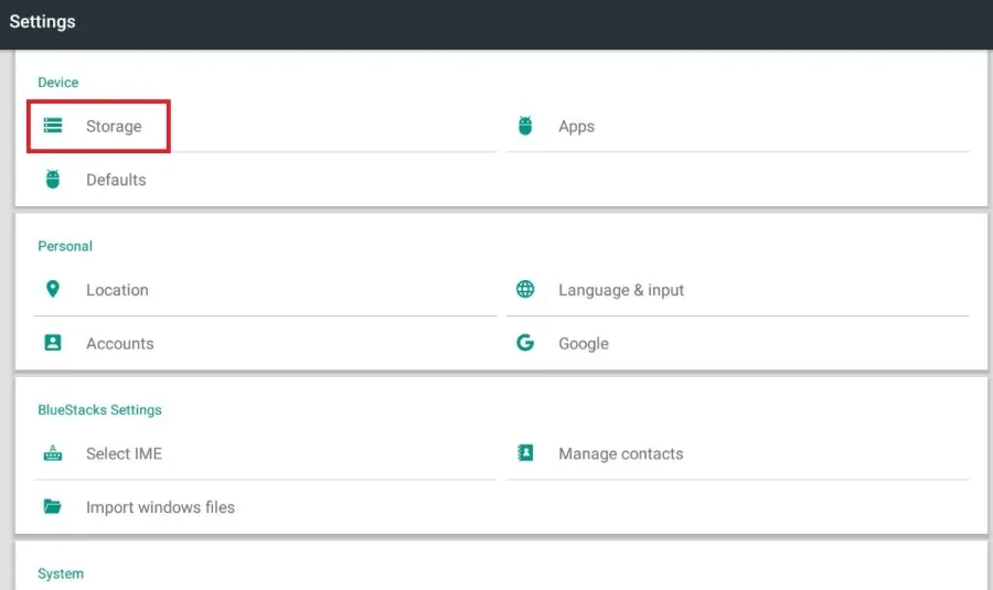 Android Settings > Storage