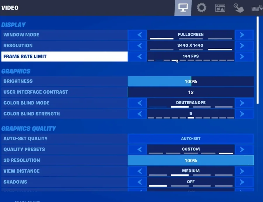 Fortnite Settings > Video > Frame Rate Limit