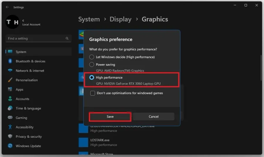 Fortnite Graphics Preference > High Performance