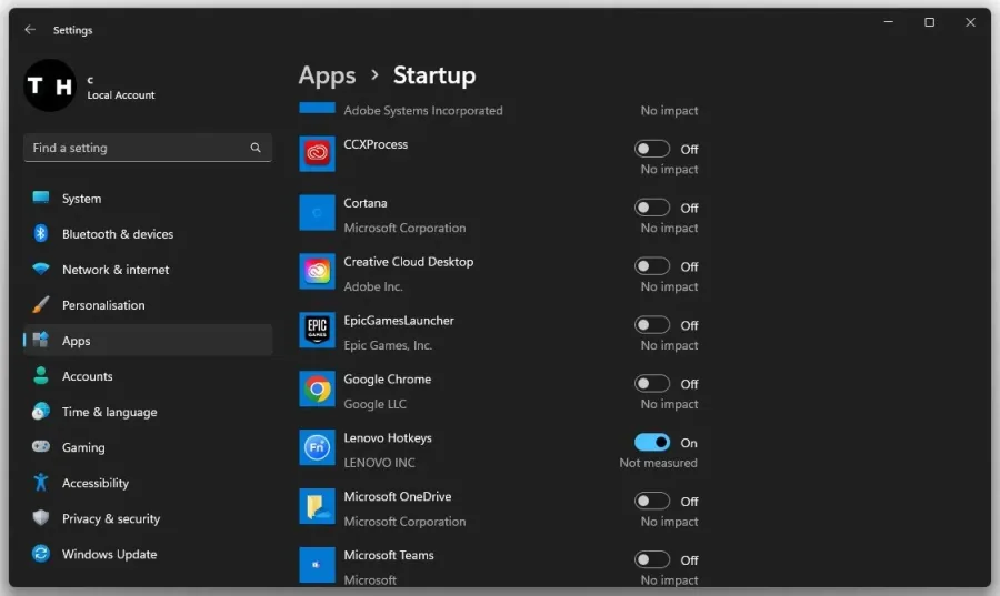 Windows Settings > Apps > Startup
