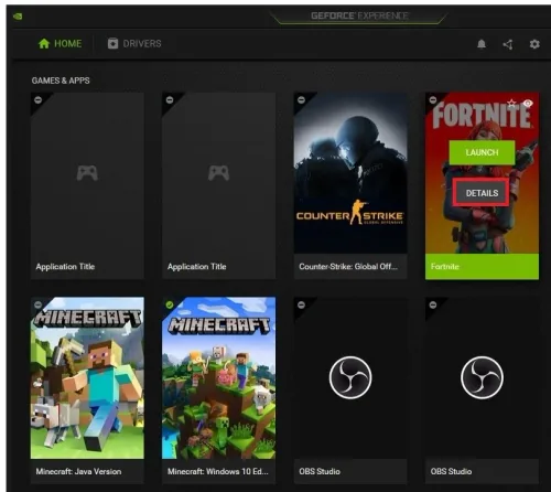 GeForce Experience > Home > Fortnite