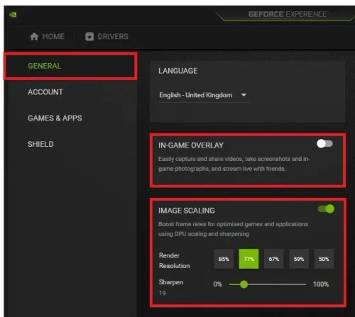 GeForce Experience Settings > General > Image Scaling