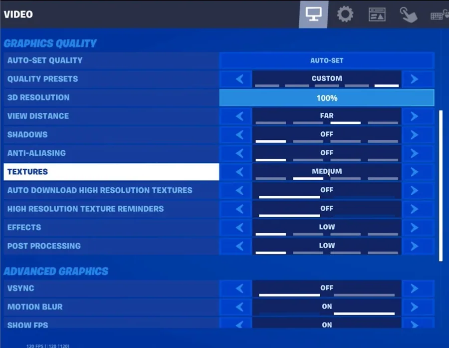 Fortnite Video Settings adjustments