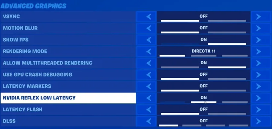 Fortnite Settings > Advanced Graphics