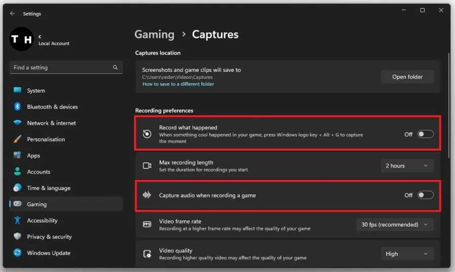 Captures Settings > Disable “Record What Happened”
