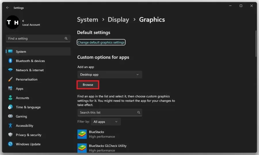Windows Display Settings > Graphics