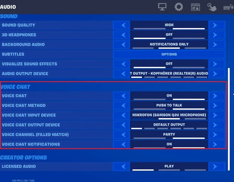 Audio Settings > Voice Chat