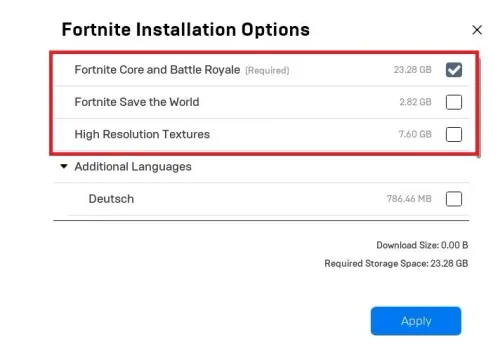 Fortnite Installation Options