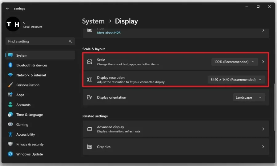 Display Settings > Scale & Layout