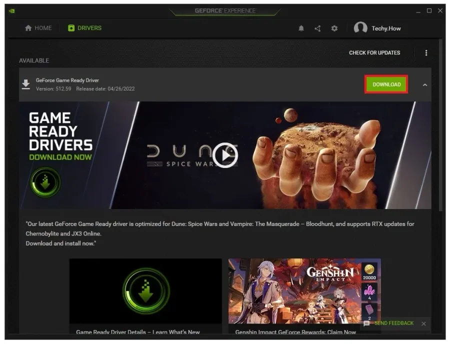 GeForce Experience > Drivers > Download