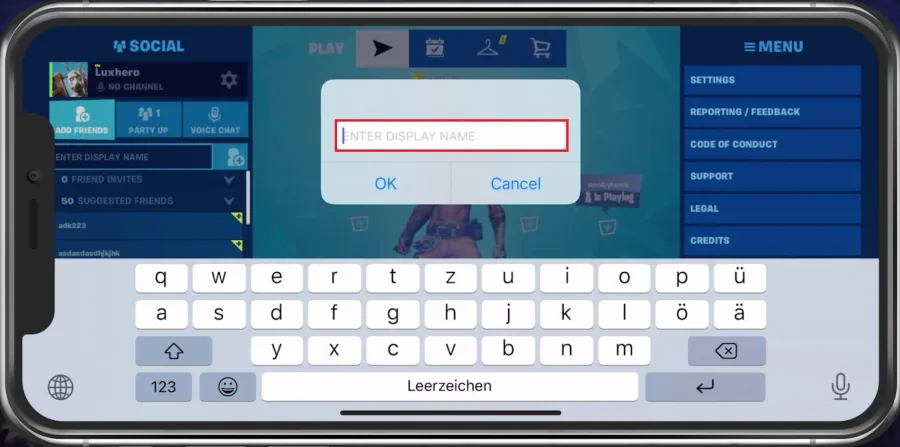 Enter the display name of your friend