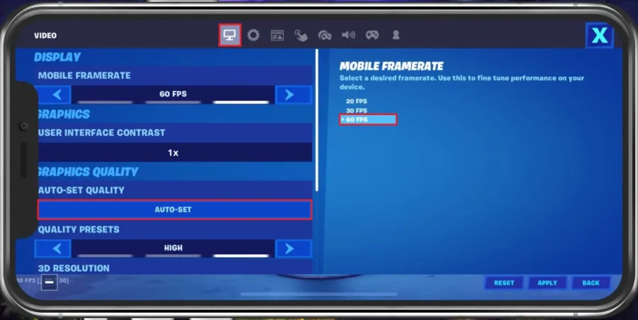 Fortnite Mobile > Settings > Video