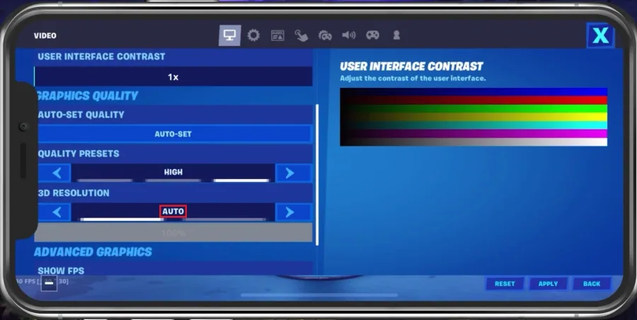 Fortnite Video Settings > Graphics