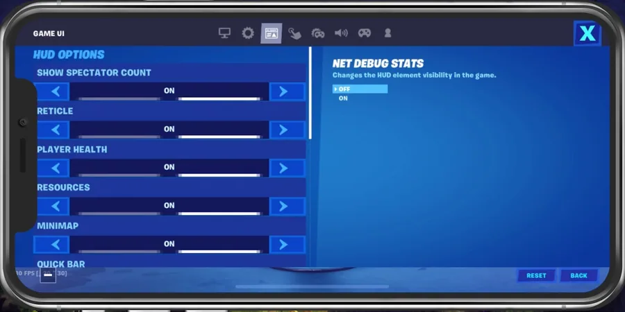 Fortnite Settings > Game UI