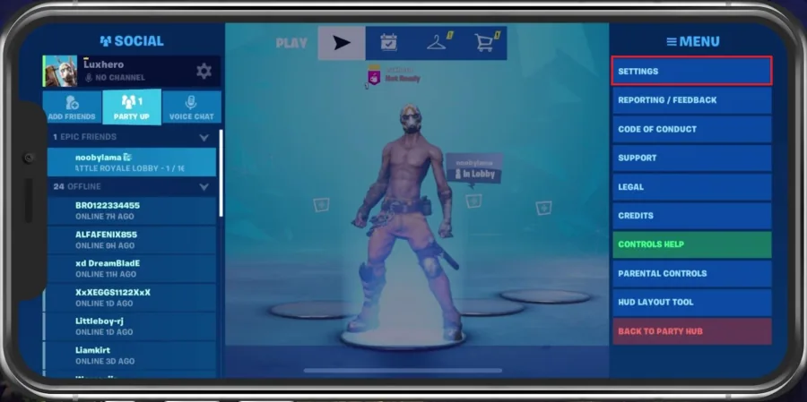 Fortnite Mobile > Settings