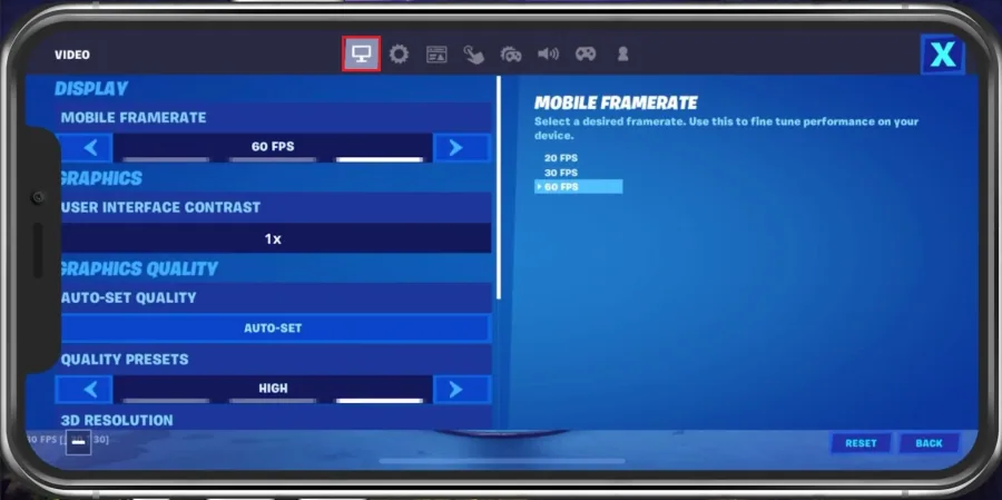 Fortnite Mobile Settings > Video