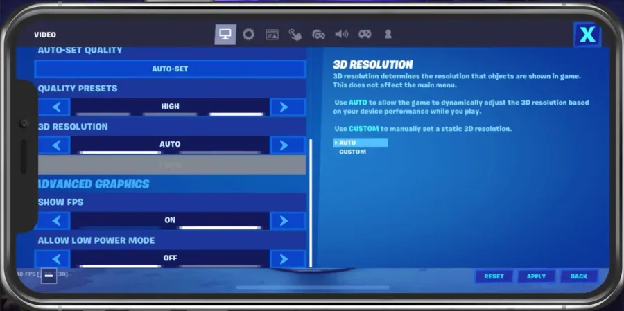 Fortnite Mobile > Settings > Show FPS