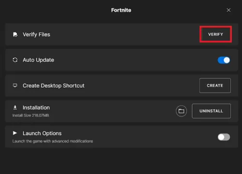 verify fortnite game files