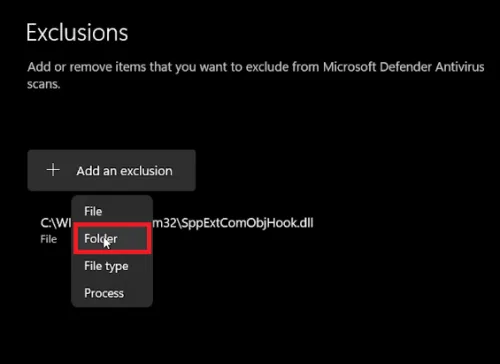 add windows security exclusions