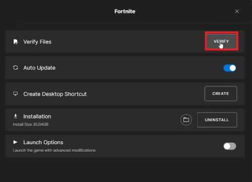 verify fortnite game files