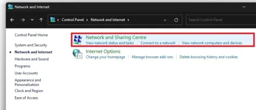 Network and Internet > Network and Sharing Centre