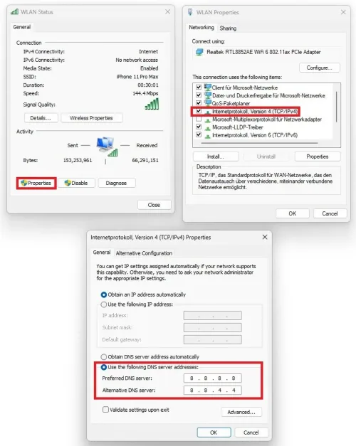 Use the following DNS server addresses