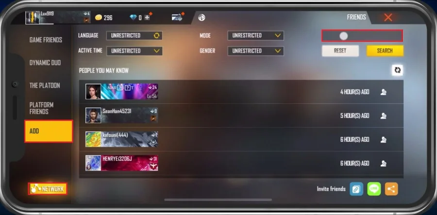 Add > Search for player ID