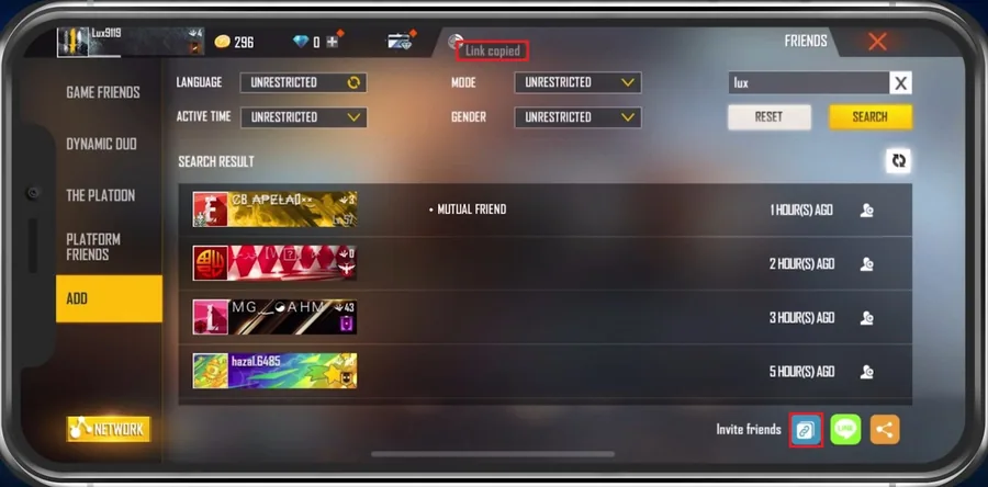 Add Player > Friends